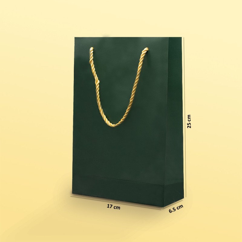 بگ مقوایی سبز مات سایز 6.5*25*17 (بسته 25 عددی )