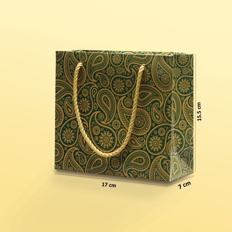 بگ  مقوایی ترمه سبز سایز 7*15/5*17( بسته 25 عددی)