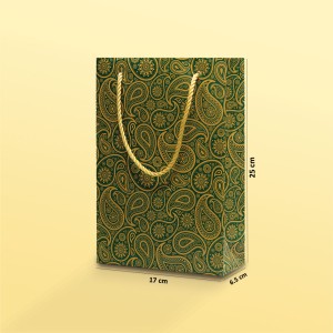 بگ مقوایی ترمه سبز سایز 6.5*25*17(بسته 25 عددی )