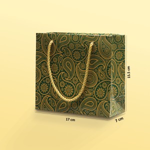 بگ  مقوایی ترمه سبز سایز 7*15/5*17( بسته 25 عددی)