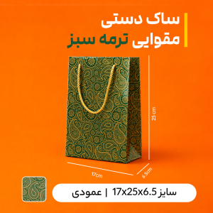بگ مقوایی ترمه سبز سایز 6.5*25*17(بسته 25 عددی )