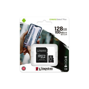 کارت حافظه microSDXC کینگستون مدل CANVAS کلاس 10 استاندارد UHS-I U1 سرعت 100MBps ظرفیت 128 گیگابایت به همراه آداپتور SD