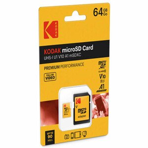 کارت حافظه microSDXC کداک مدل PREMIUM PERFORMANCE کلاس 10 استاندارد UHS-I U1 V10 A1 سرعت 90MBps ظرفیت 64 گیگابایت به همراه آداپتورSD