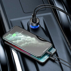 شارژر فندکی باسئوس مدل TZCCKX_0G  Dual Quick Charger 65W   به همراه کابل USB-C