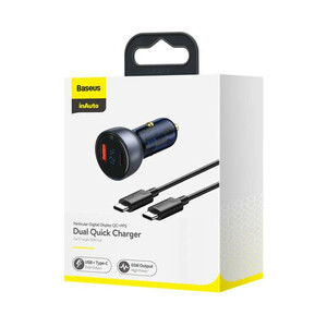 شارژر فندکی باسئوس مدل TZCCKX_0G  Dual Quick Charger 65W   به همراه کابل USB-C