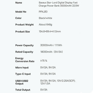 پاوربانک باسئوس مدل  Star-Lord  کد  PPXJ060001ظرفیت 20000 میلی آمپر ساعت