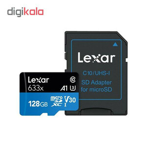کارت حافظه microSDXC لکسار مدل V30 A1 کلاس 10 استاندارد UHS-I U3 سرعت 95MBps ظرفیت 128گیگابایت به همراه آداپتور SD