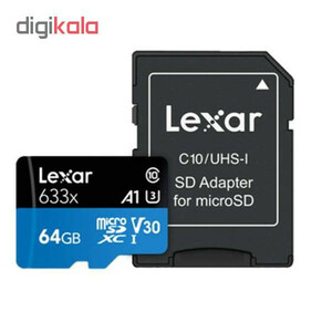 کارت حافظه‌ microSDXC لکسار مدل 633X کلاس 10 استاندارد UHS-I U3 سرعت ظرفیت 64 گیگابایت