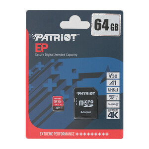 کارت حافظه microSDXC پتریوت مدل EP کلاس 10 استاندارد UHS-I U3-V30 سرعت 90MBpsظرفیت 64 گیگابایت به همراه آداپتورSD