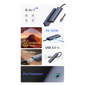 هاب 6 پورت USB-C بیسوس مدل BS-OH151