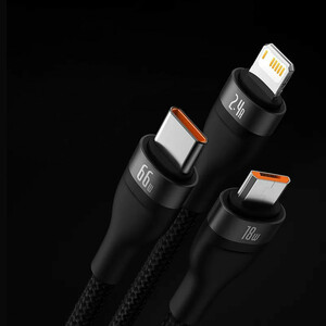 کابل تبدیل USB به MicroUSB/USB-C/لایتنینگ بیسوس مدل CB0029 66W طول 1.2 متر
