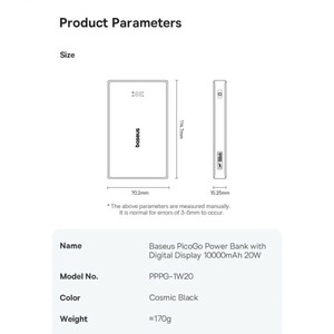 پاوربانک بیسوس مدل PicoGo 20W ظرفیت 10000 میلی آمپر ساعت