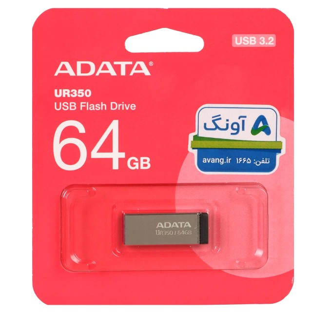 Adata UR350 USB 3.2 Flash Memory - 64GB (گارانتی پنج ساله آونگ) مشکی نقره ای