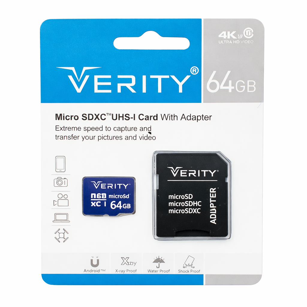 رم میکرو 64 گیگ وریتی Verity U3 C10 80MB/s + خشاب