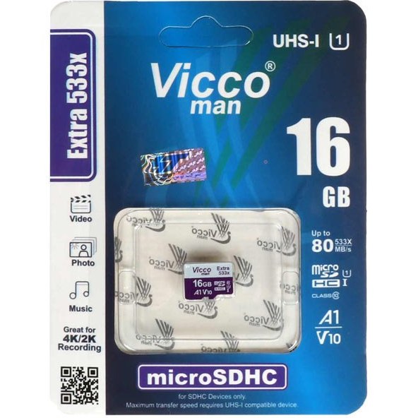 کارت حافظه microSDHC ویکو من مدل Extra 533X کلاس 10 استاندارد UHS-I U1 سرعت 80MBps ظرفیت 16 گیگابایت