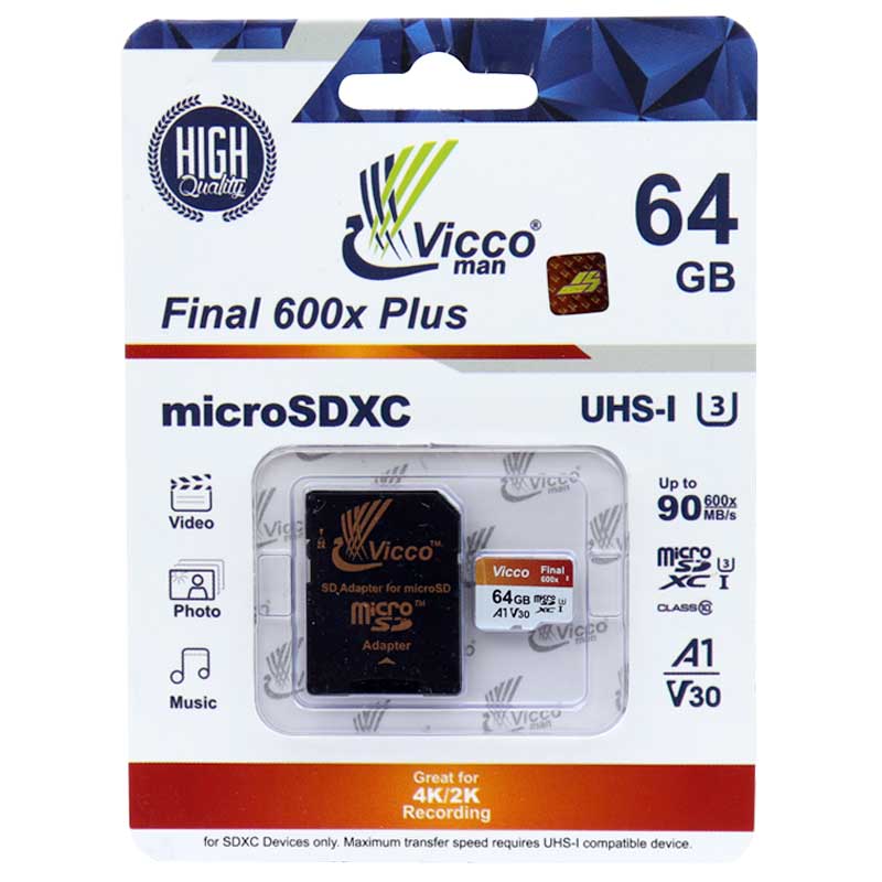 کارت حافظه microSDXC ویکو من مدل Final 600X کلاس 10 استاندارد UHS-I U3 سرعت 90MBps ظرفیت 64گیگابایت همراه با آداپتور SD