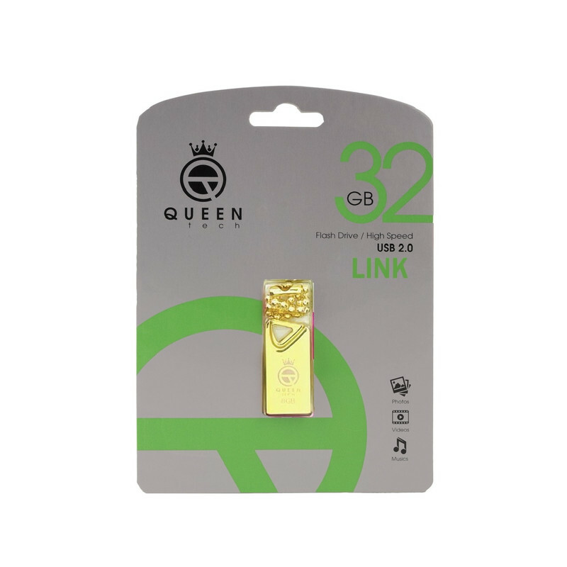 فلش مموری 32 گیگابایت کوئین تک مدل GLINK با رابط USB 2.0، طراحی بند انگشتی فلزی، سازگار با گوشی، تبلت، کامپیوتر و تلویزیون، سرعت انتقال 30 مگابایت بر ثانیه