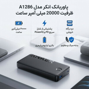 پاوربانک انکر مدل A1286 ظرفیت 20000 میلی آمپر ساعت