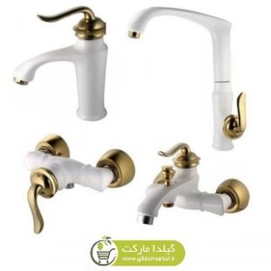 ست شیرآلات بهداشتی و ساختمانی واران مدل Lotus لوتوس سفید طلایی VVL-WG