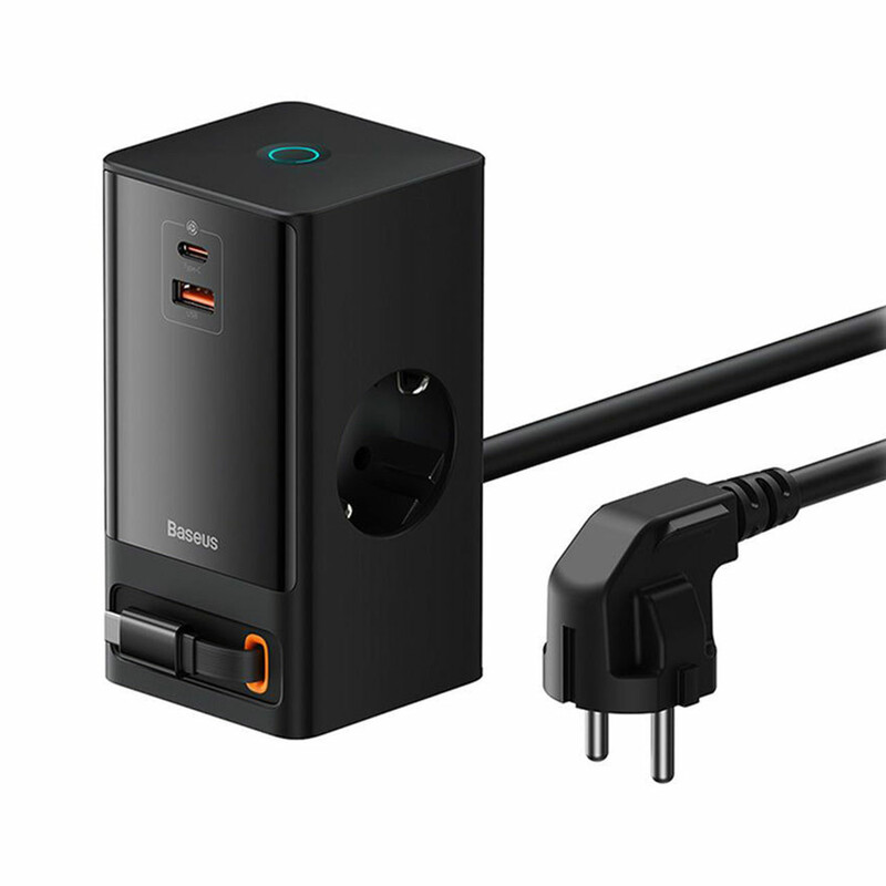 چند راهی برق 65 وات هوشمند 1 یو اس بی و 1 تایپ سی و 2 سوکت برق با کابل تایپسی متصل بیسوس CCGAN65-S2ACE