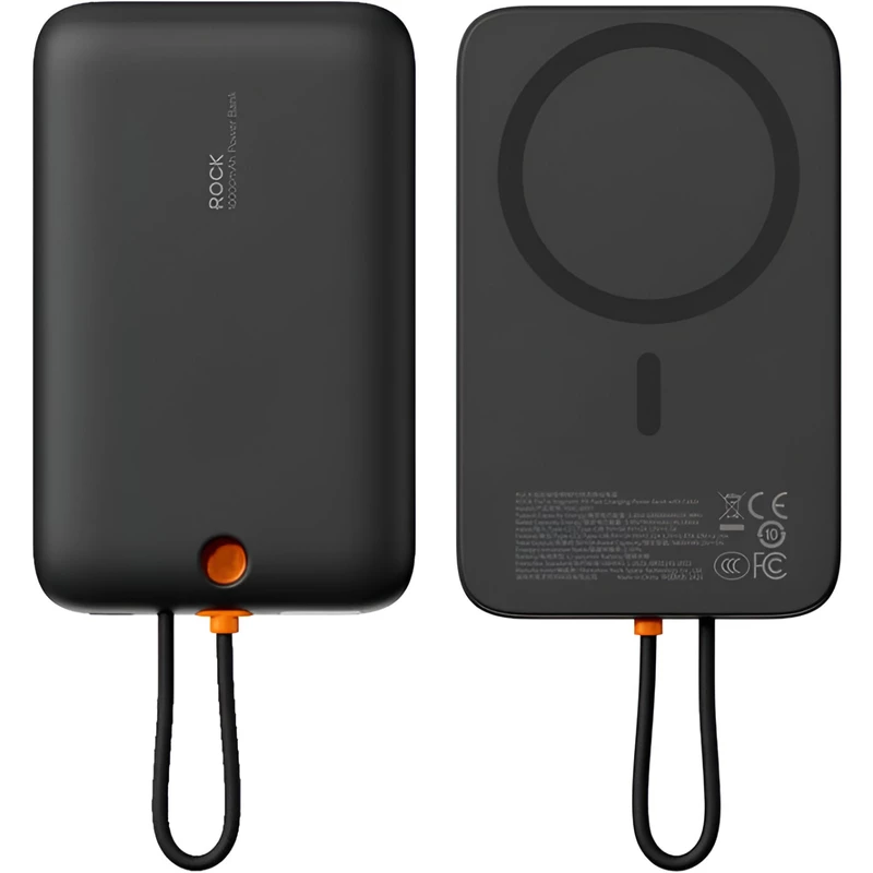 پاوربانک Type-C فست شارژ 22.5 وات 10000 با کابل تایپ‌سی راک RWC-8897 با قابلیت اتصال مگنتی به گوشی