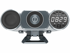 اسپیکر، شارژر بی سیم و سیمی، هولدر موبایل و ساعت رومیزی Wireless Wireless Charge Clock Speakers 6 in 1 WD-100