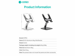 هولدر رومیزی موبایل و تبلت تاشو کوتتسی سازگار با آیفون Coteetci SD-55 Aluminum Alloy iPad/Phone Bracket 51014