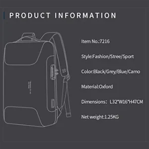 کوله پشتی حرفه ای ضد آب دارای پورت USB بانگه BANGE BG-7216 Backpack 15.6 inch Laptop Backpack Backpack Waterproof