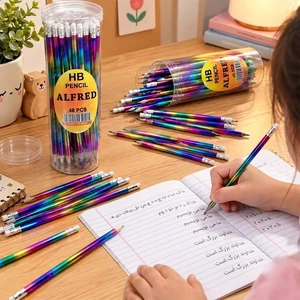 مداد مشکی HB آلفرد alfred مدل رنگین کمانی با پاک کن انتهایی