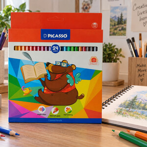 مداد رنگی 24 رنگ پیکاسو Picasso مدل GOL-24-C طرح موش و تمساح