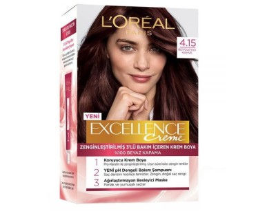 کیت رنگ مو لورآل مدل Excellence شماره 4.15 قهوه ای ماهاگونی