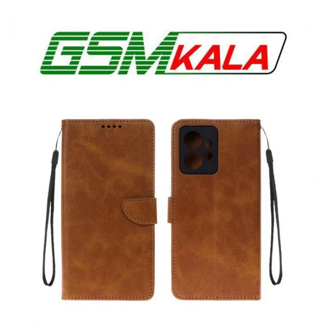کیف چرمی موبایل مگنتی محافظ لنزدار Xiaomi Redmi Note 12 4G - عسلی