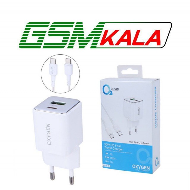 شارژر دیواری 30 وات اکسیژن CH-9 QC3.0 PD 3A + کابل تایپ سی