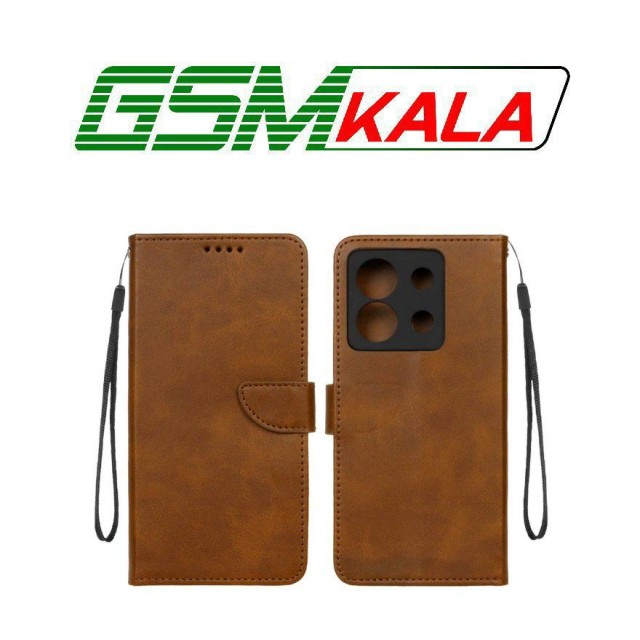 کیف چرمی موبایل مگنتی محافظ لنزدار Xiaomi Redmi Note 13 Pro 5G / Poco X6 - عسلی