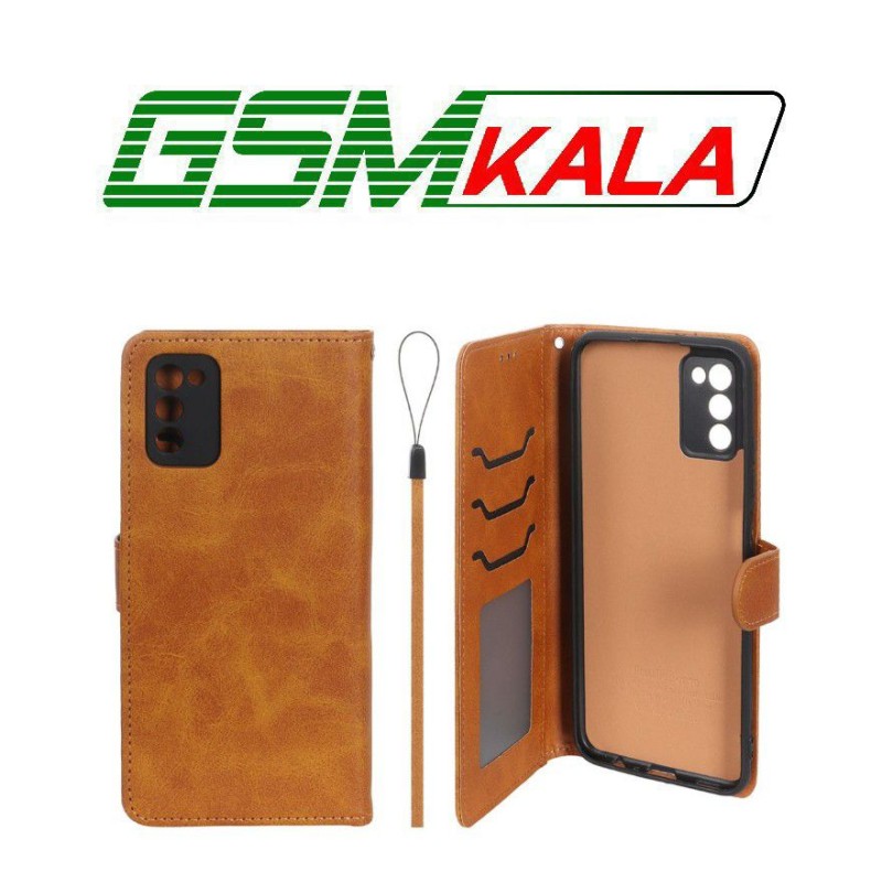 کیف موبایل مگنتی درجه یک داخل خز MNC Plus مدل Samsung Galaxy A03s / A02s - عسلی