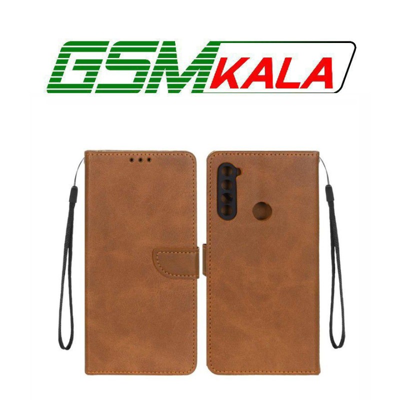 کیف چرمی موبایل مگنتی محافظ لنزدار Xiaomi Redmi Note 8 - عسلی