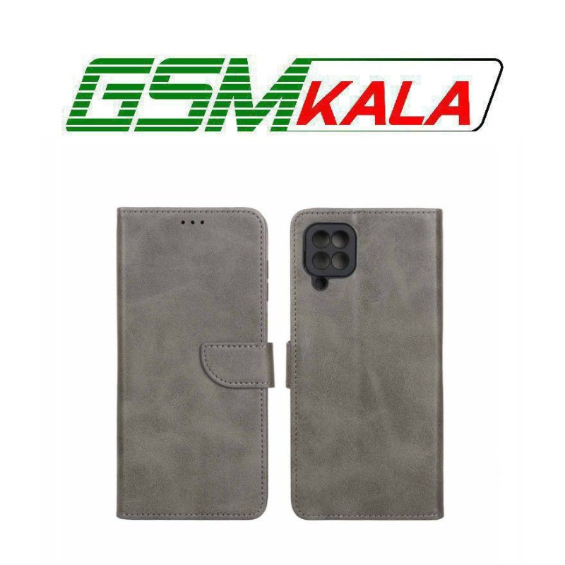 کیف چرمی موبایل مگنتی محافظ لنزدار Samsung Galaxy A12 / M12 / F12 - خاکستری