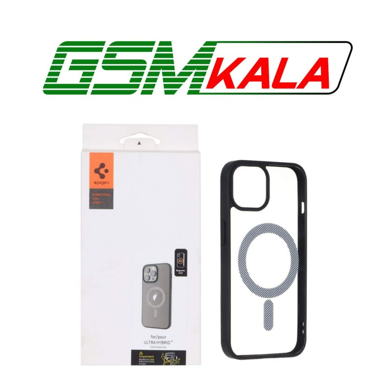 قاب اورجینال Spigen شفاف MagSafe هاشور Apple iPhone 13 / iPhone 14 - مشکی (پک دار)