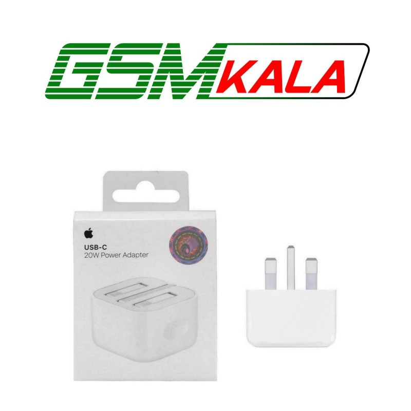 شارژر دیواری اپل 3 پین 20W - B/A - سفید - اورجینال (New Pack 2024)