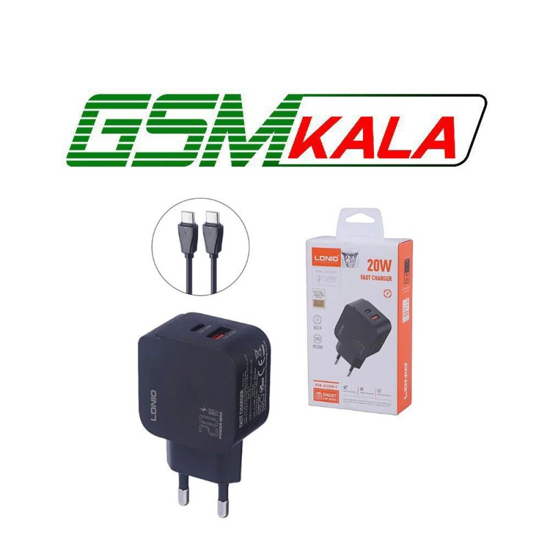 شارژر دیواری 20 وات الدینیو Q1 QC3.0 PD 3A + کابل تایپ سی