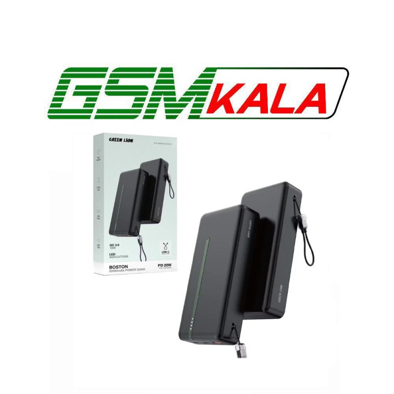 پاور بانک فست شارژ گرین لاین Boston GL-PX34 GNBOS20KPBBK QC3.0 PD 20W ظرفیت 20000 میلی آمپر ساعت