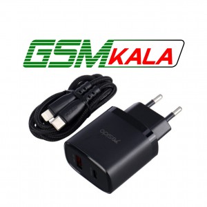 شارژر دیواری 20 وات یسیدو YC47 PD QC 3A + کابل تبدیل آیفونی