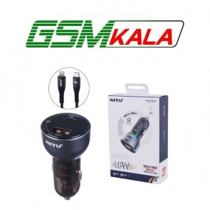 شارژر فندکی فست شارژ Nitu NDC41 3A QC3.0 PD 30W + کابل تبدیل آیفونی