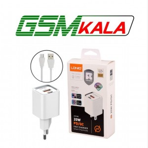 شارژر دیواری فست شارژ Ldnio A2318C 2Port 3A QC3.0 PD 20W + کابل تایپ سی