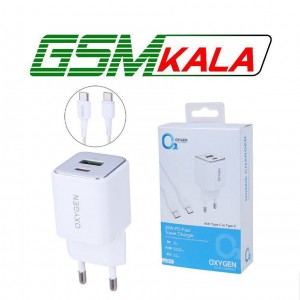 شارژر دیواری 30 وات اکسیژن CH-9 QC3.0 PD 3A + کابل تایپ سی