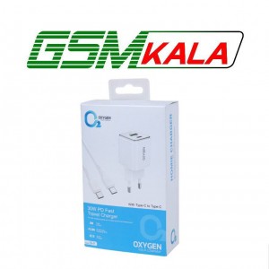 شارژر دیواری 30 وات اکسیژن CH-9 QC3.0 PD 3A + کابل تایپ سی
