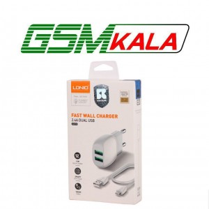 شارژر دیواری فست شارژ Ldnio A2218 2Port 2.4A 12W + کابل تبدیل تایپ سی