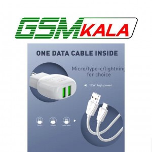 شارژر دیواری فست شارژ Ldnio A2218 2Port 2.4A 12W + کابل تبدیل تایپ سی