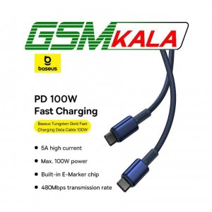 کابل دو سر تایپ سی فست شارژ 100 وات باسئوس Tungsten Gold p10319800 طول 1 متر