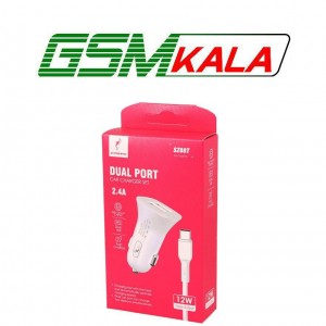 شارژر فندکی 12 وات اسکای دلفین SZ08 + کابل تایپ سی